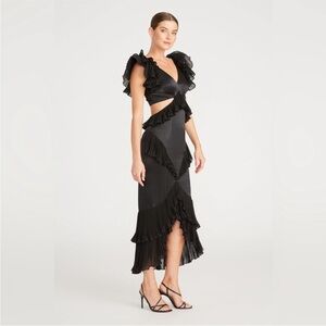 New! Amur Gen Cut Out Dress Silk Ruffle Extravaganza Size 8